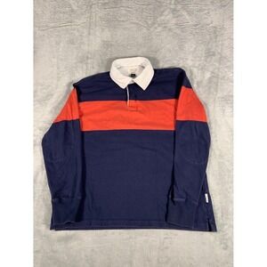 American Eagle Long Sleeve Rugby Shirt Mens XS Navy Blue Orange Embroidered